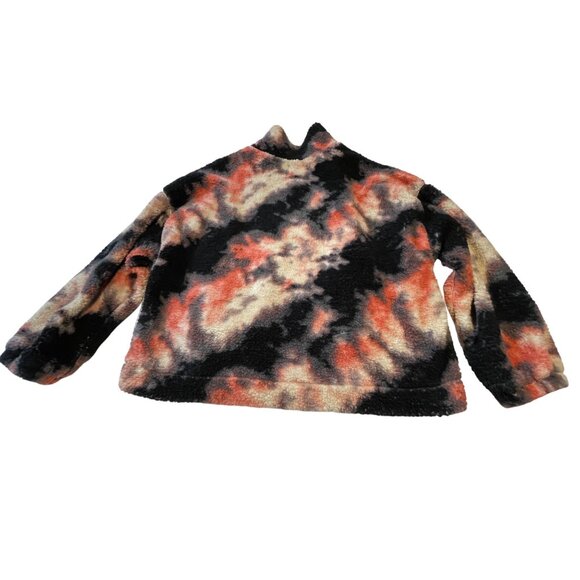Tie-Dye Sherpa Fleece Jacket 1X By Love + Joy Coral Black Gold Tone Zipper - Picture 9 of 10